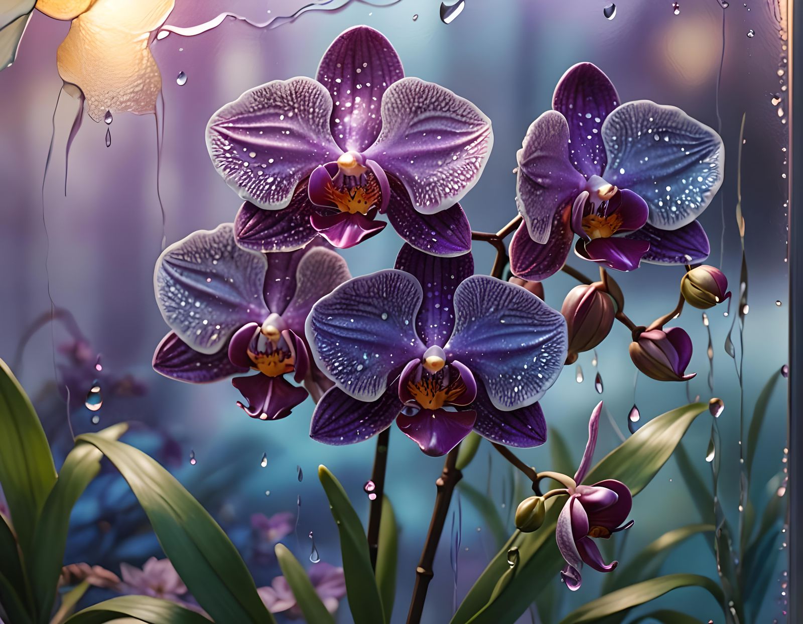 Intricate Purple Orchid Stained Glass Petals