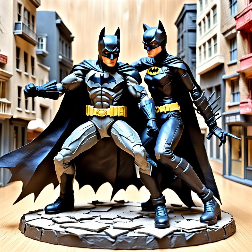 Batman vs Catwoman Action Figures in Cityscape