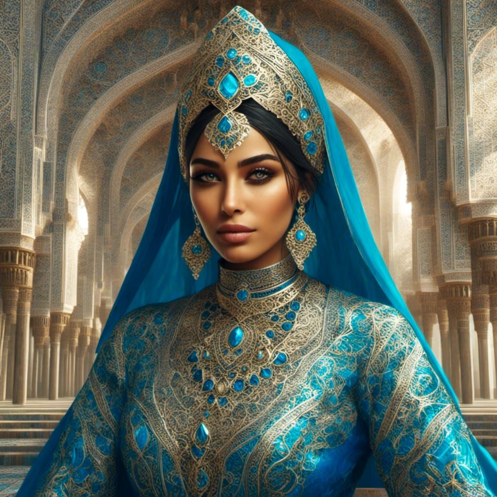 Indo-Islamic Woman Portrait with Ornate Outfit