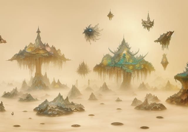 Clockpunk Village in Crystal Nebula, Ink Color Spill