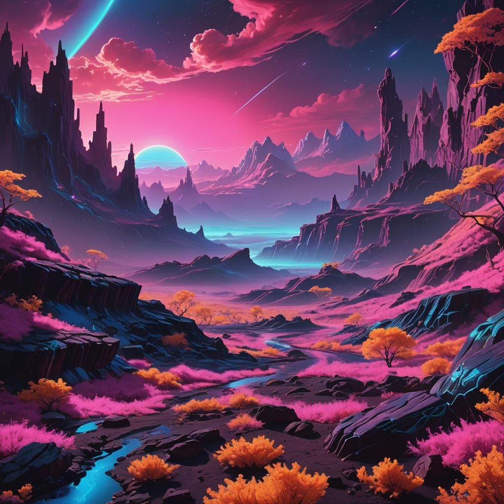 Synthwave Alien Landscape on Neptune