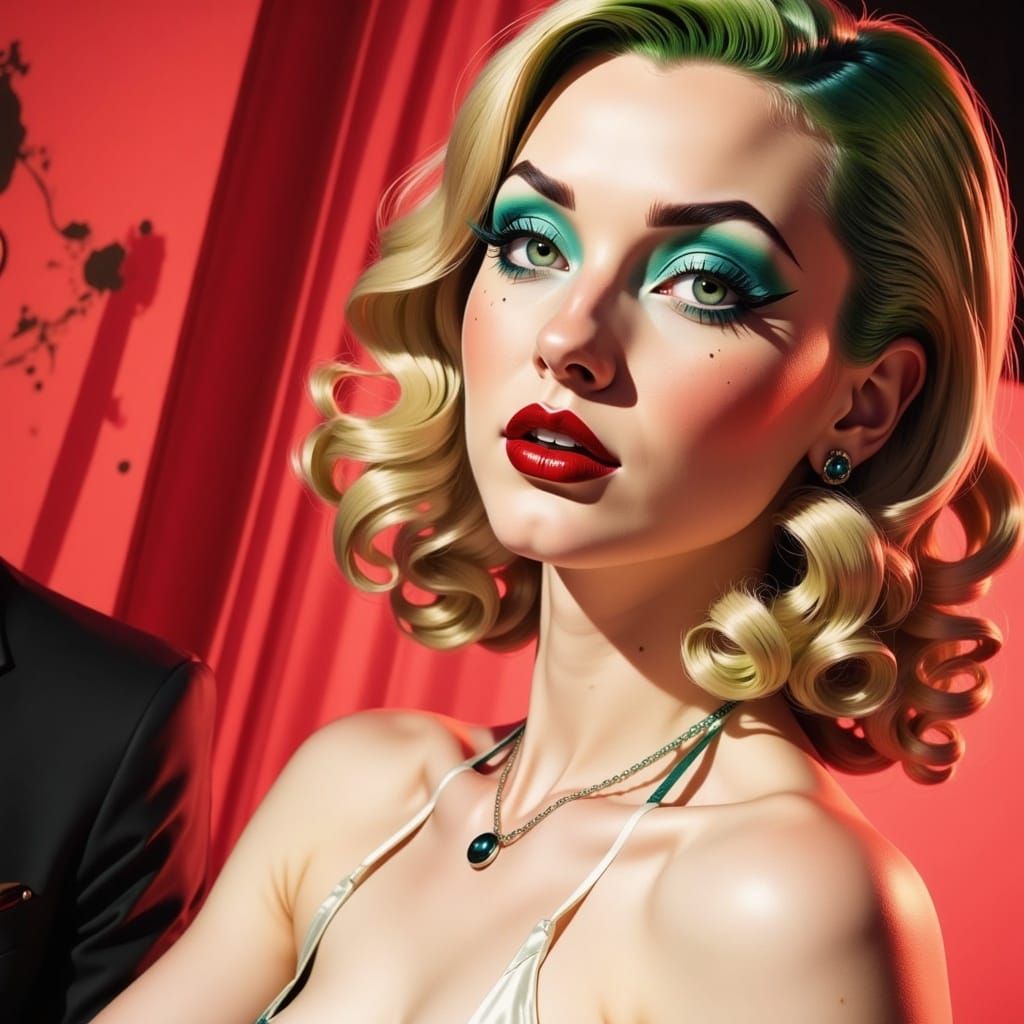 Ethereal Woman Adorned with Golden Hair and Evening Gown in....