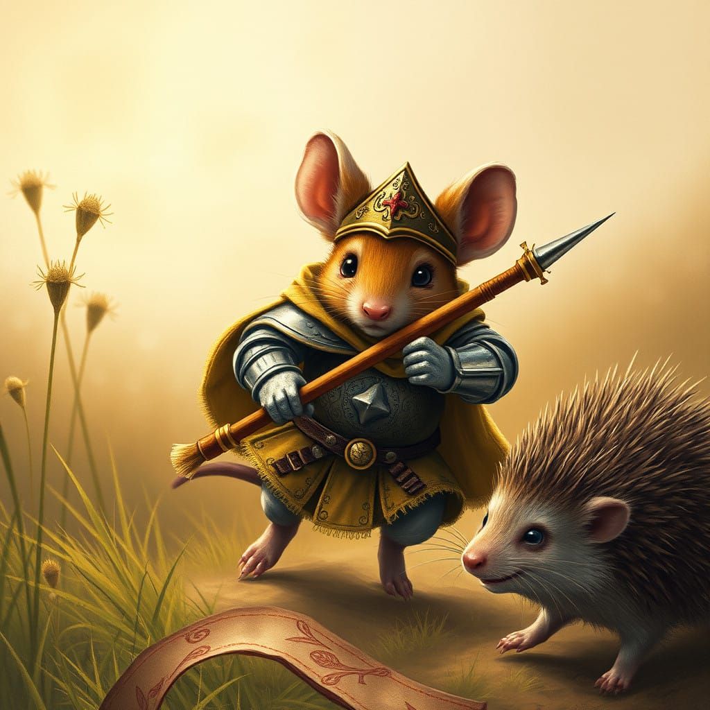 Mouse in Full-Body Armour Charges a Hedgehog in a Sun-Drench...
