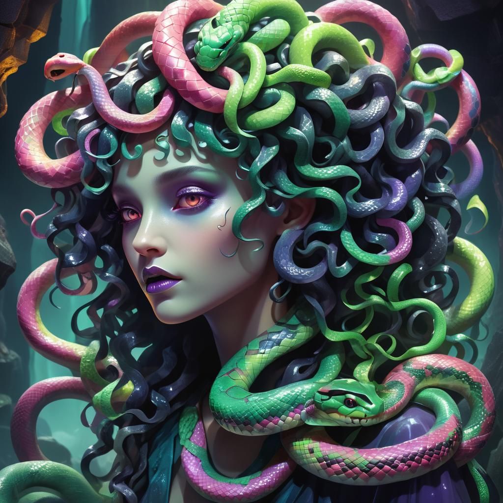 Medusa Portrait in Candy Art Style
