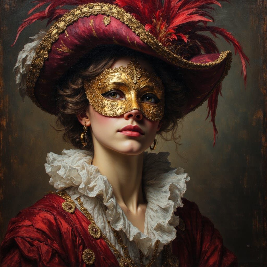 Woman in Venetian Costume as Impasto Oil Painting