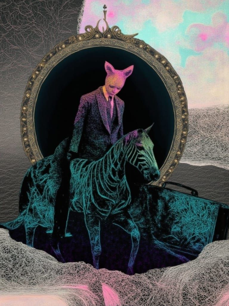 Vibrant Fox Backstage with Zebra in Mixed Media Style