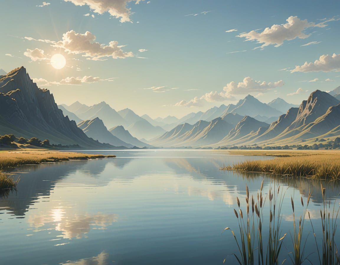 Serene Water Landscape with Distant Mountains