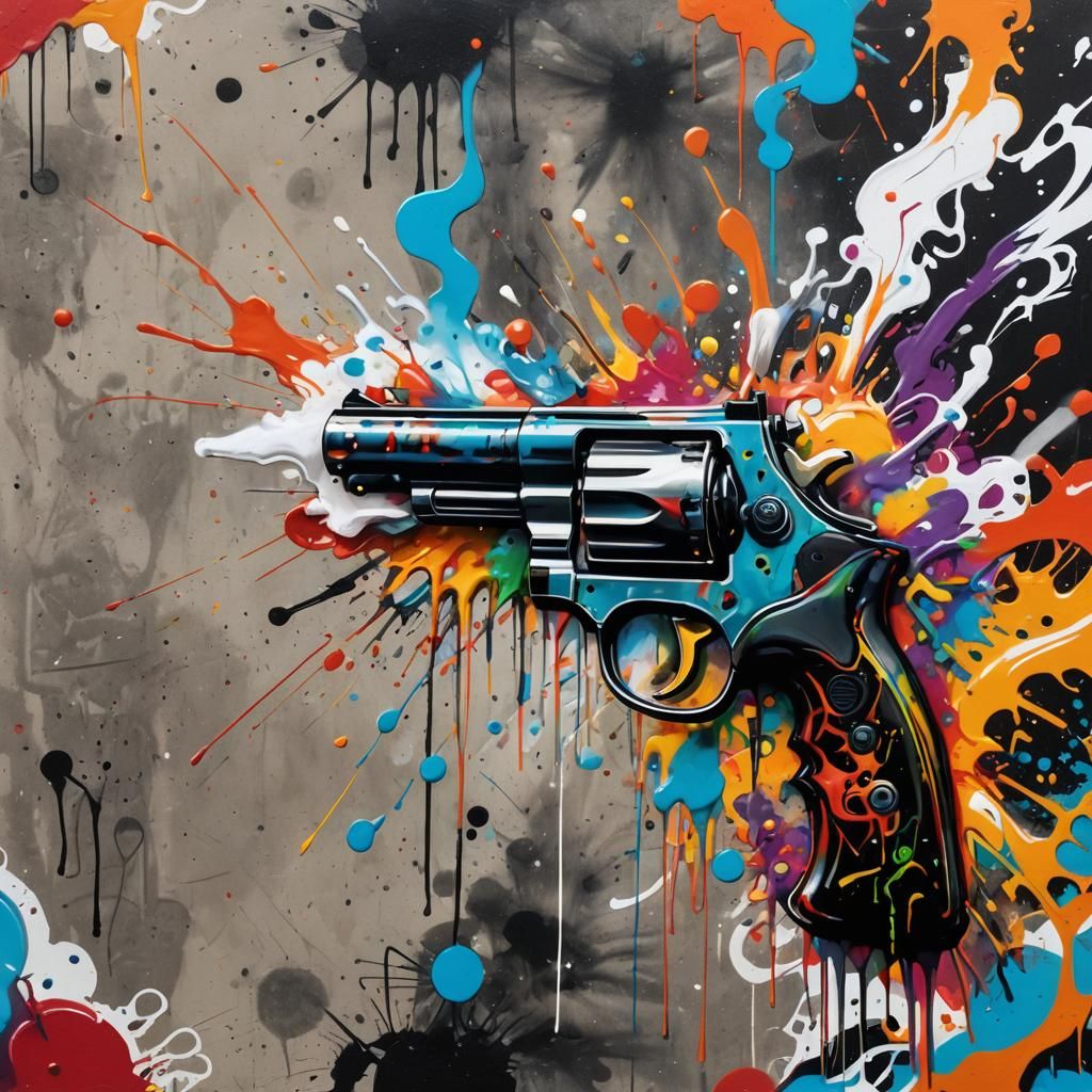 Smoking Gun Graffiti Art in Polychromatic Style
