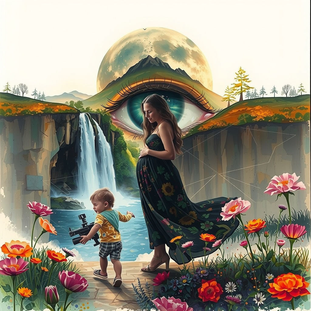 Mother Earth Double Exposure in Abstract Style