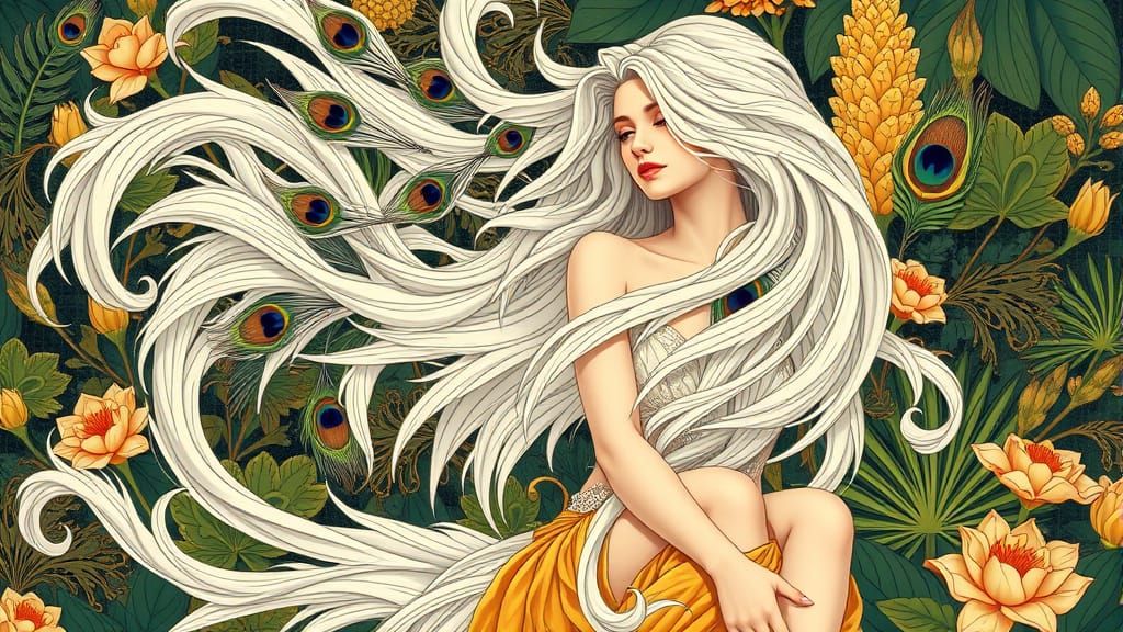 Art Nouveau Woman in Enchanted Garden