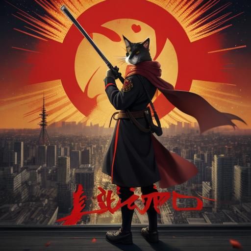 Anime Cat Revolutionary With Hammer and Sickle