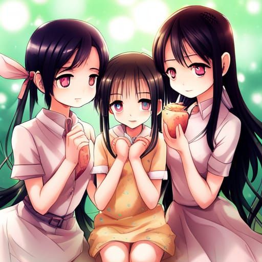 Anime Style Portrait of Three Sisters