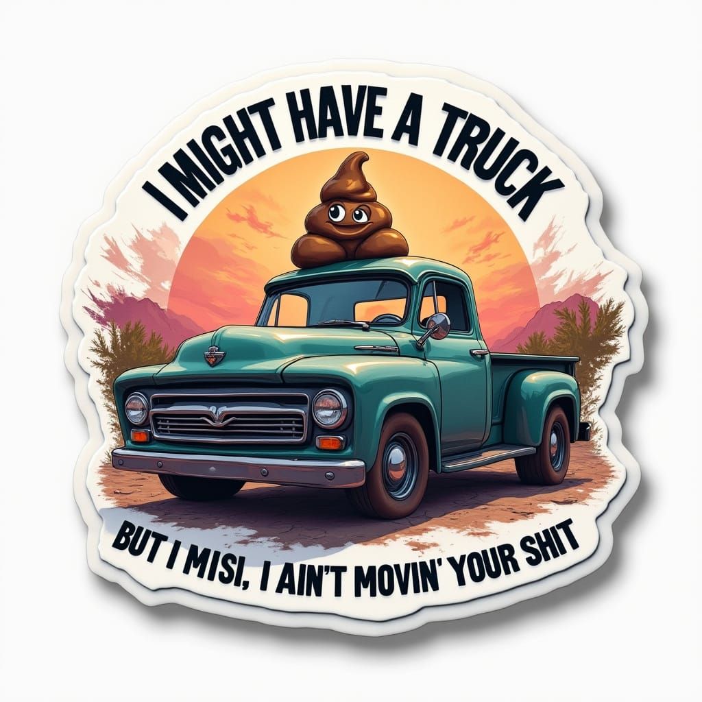 White Sticker Design: "I Might Have a Truck" Text with Truck...