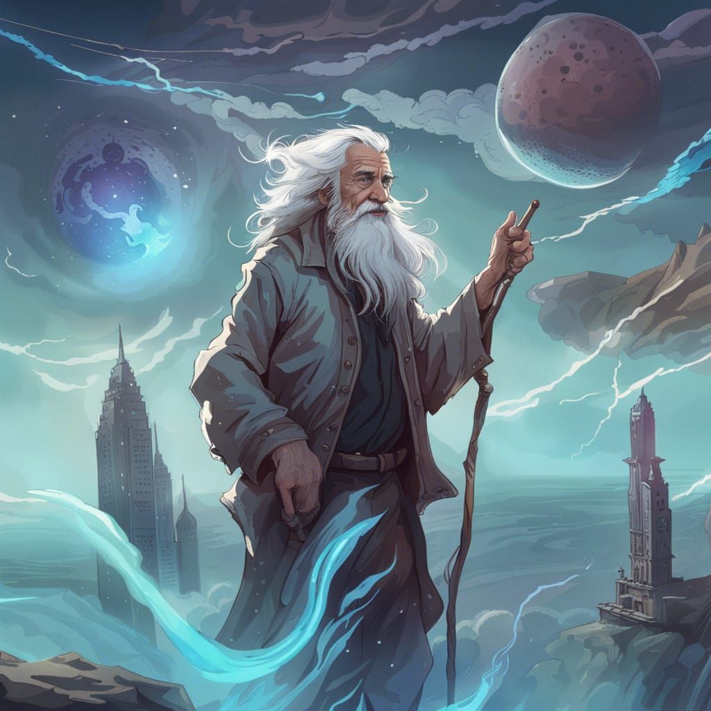 Astronaut Wizard Rides Astral Wave in Space