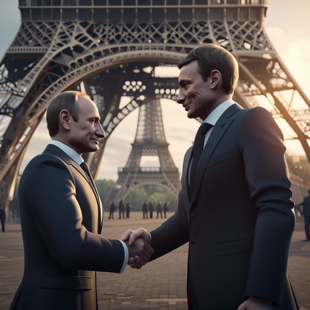 Macron and Putin Shake Hands: 3D Game Cinematic