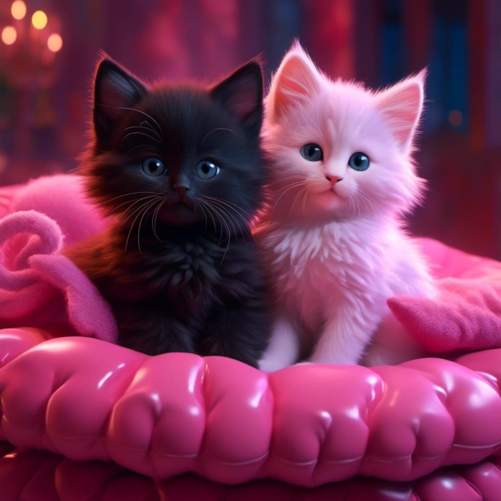Two pretty black and pink cute kittens.