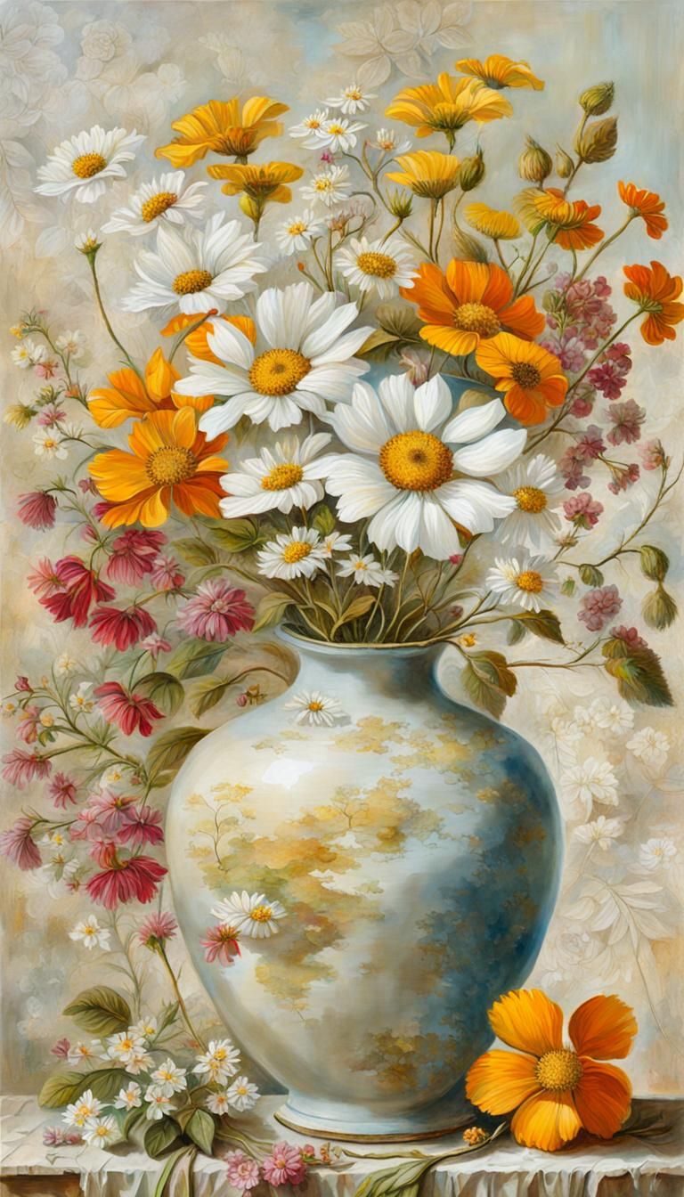 Vintage Floral Still Life Collage Art