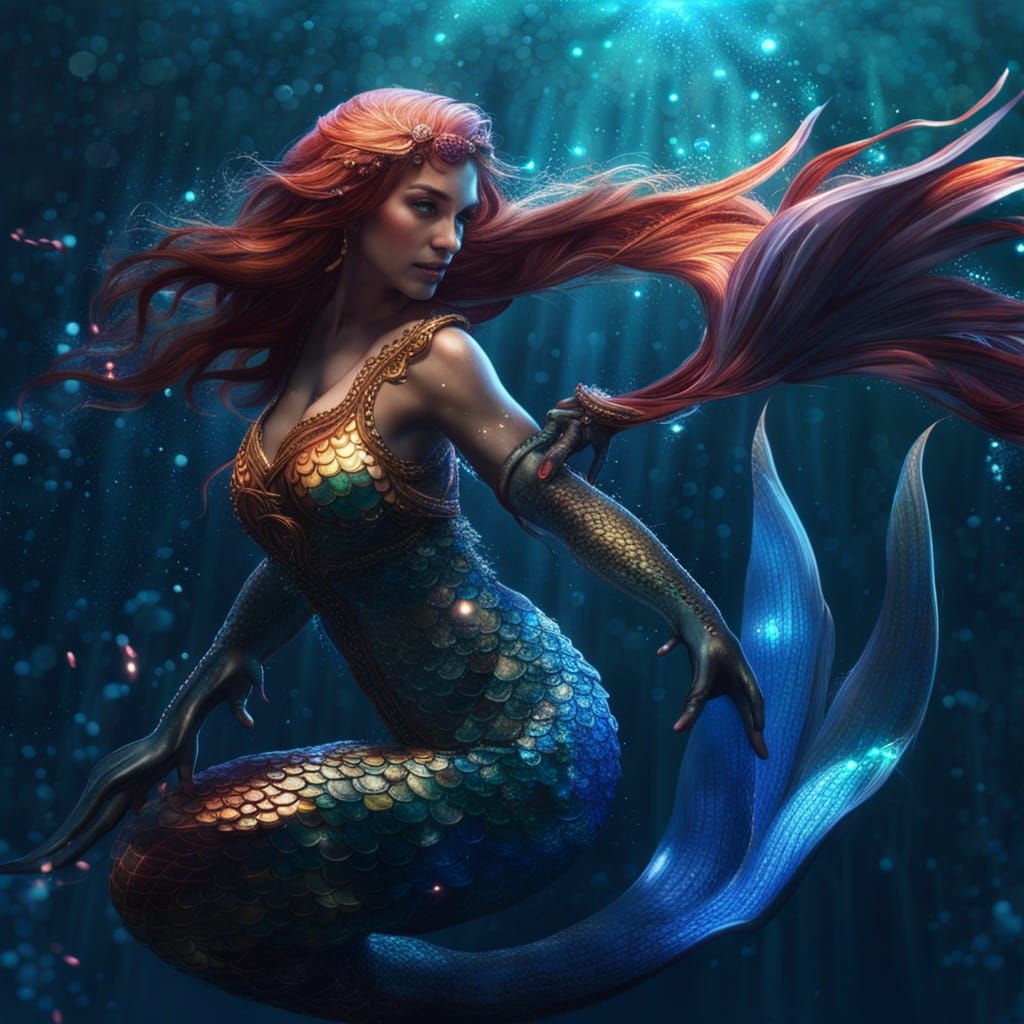 Beautiful Mermaid in Sparkling Sea: Splash Art Style