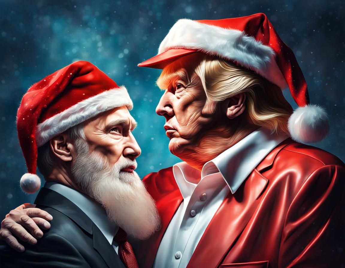 Putin and Trump as Santa Claus, Photorealistic