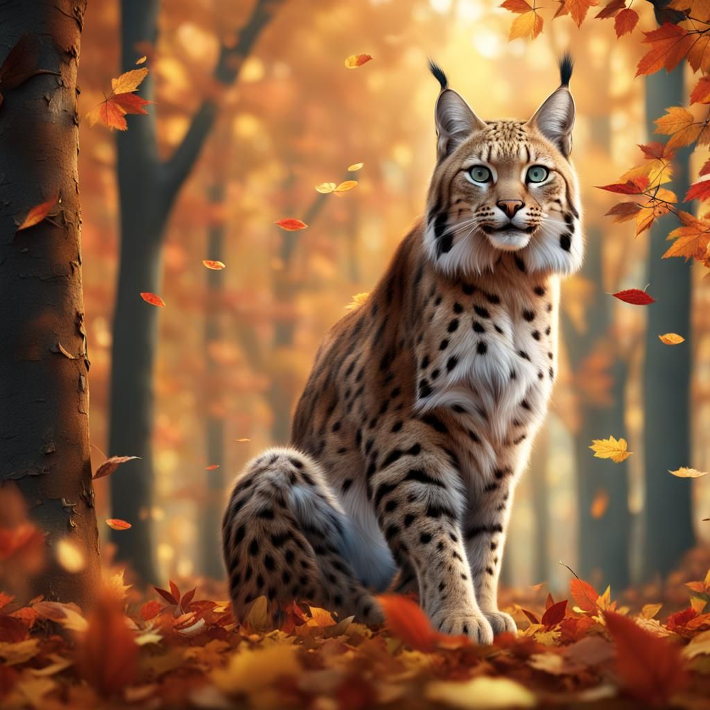Eurasian Lynx in Autumn Forest: Fantasy Concept Art
