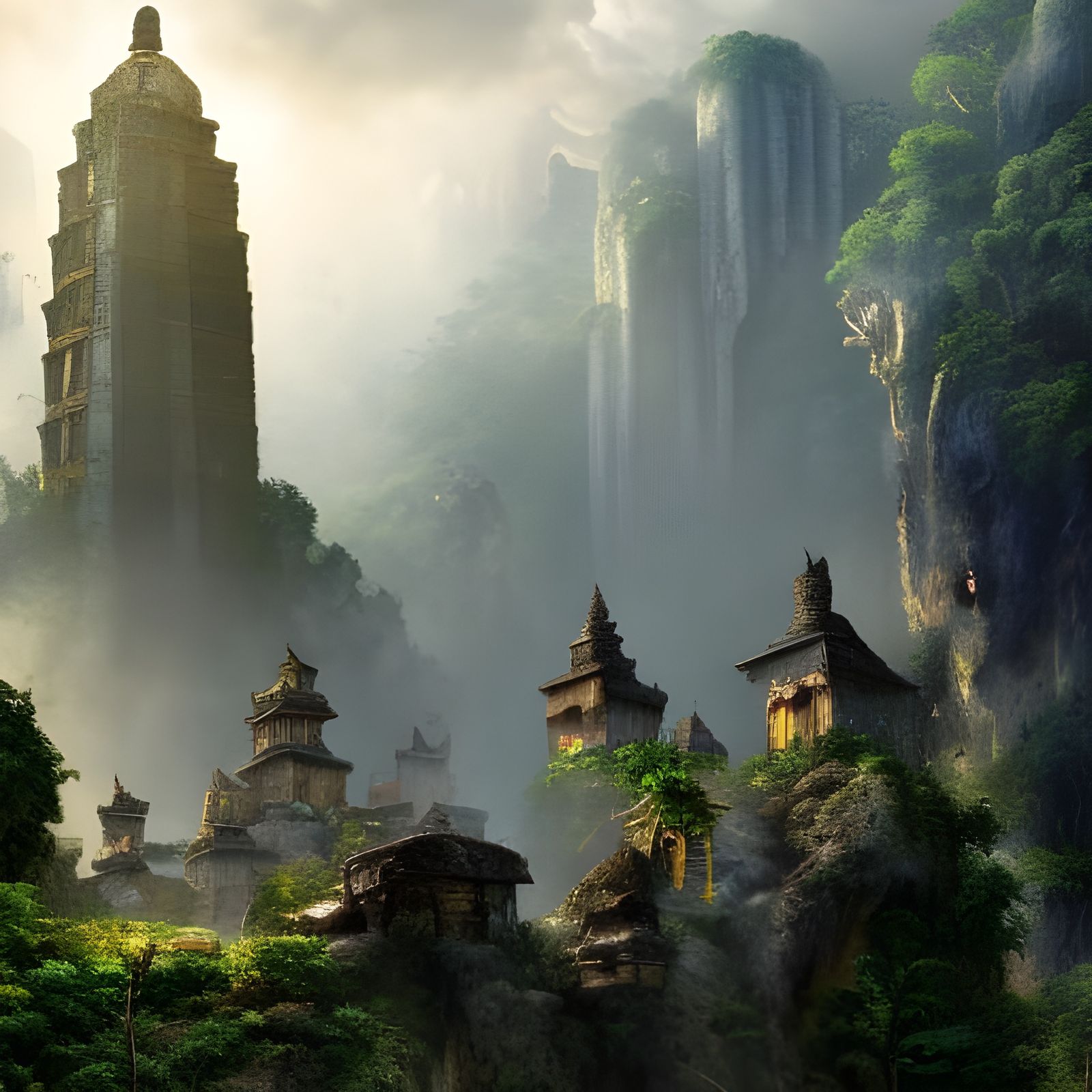Lush Mayan City in Jungle: Dark Fantasy Art