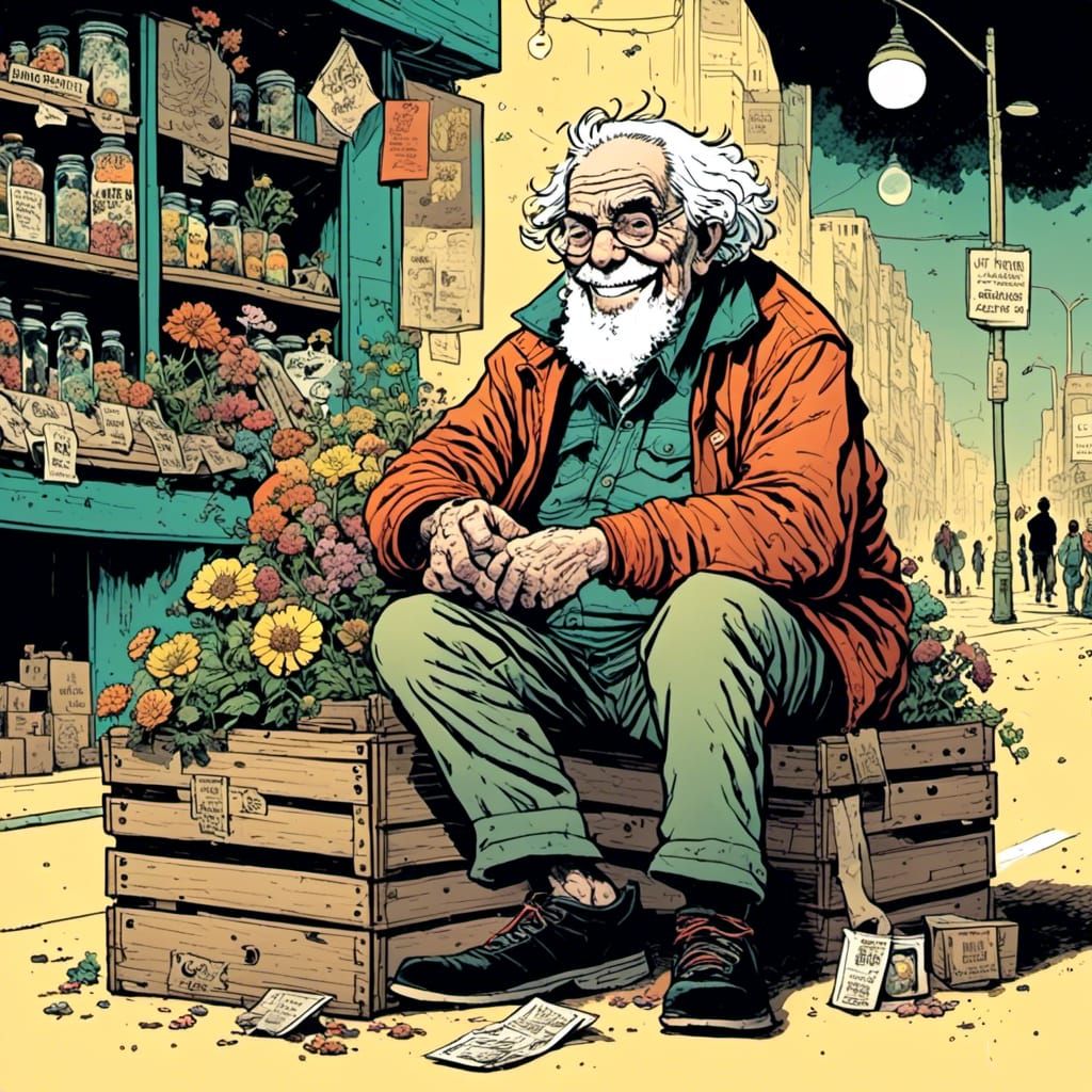 Indie Comic Portrait of Smiling Old Man