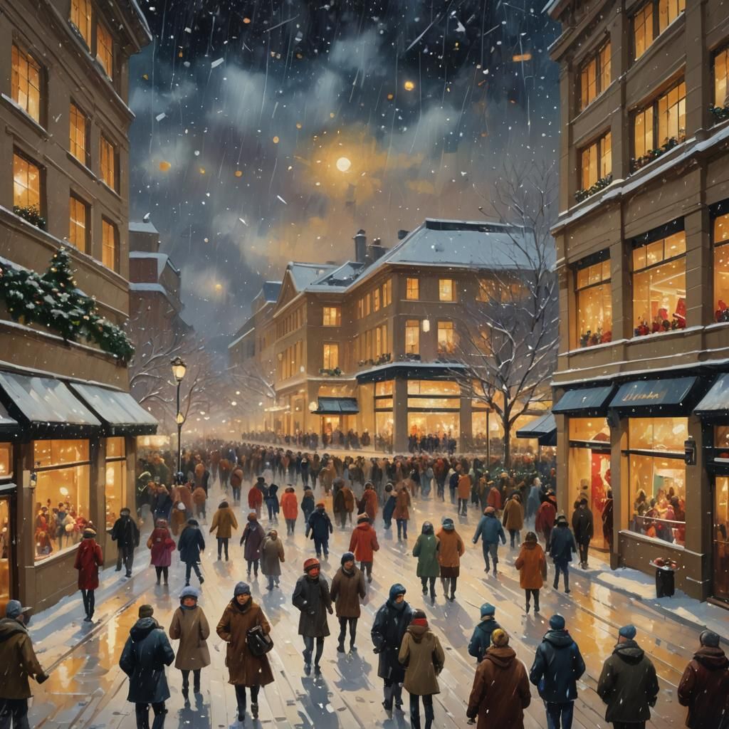 Christmas Night Scene in Impressionist Style