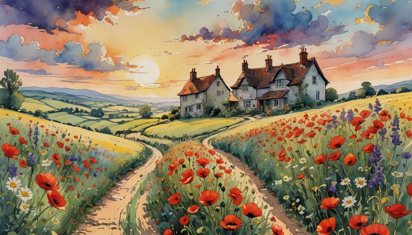 Whimsical Country Houses in Watercolor Illustration