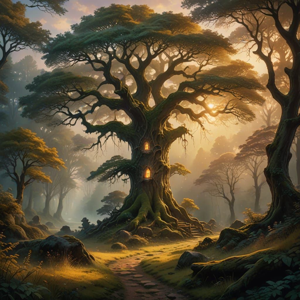Ancient Tree in Enchanted Forest