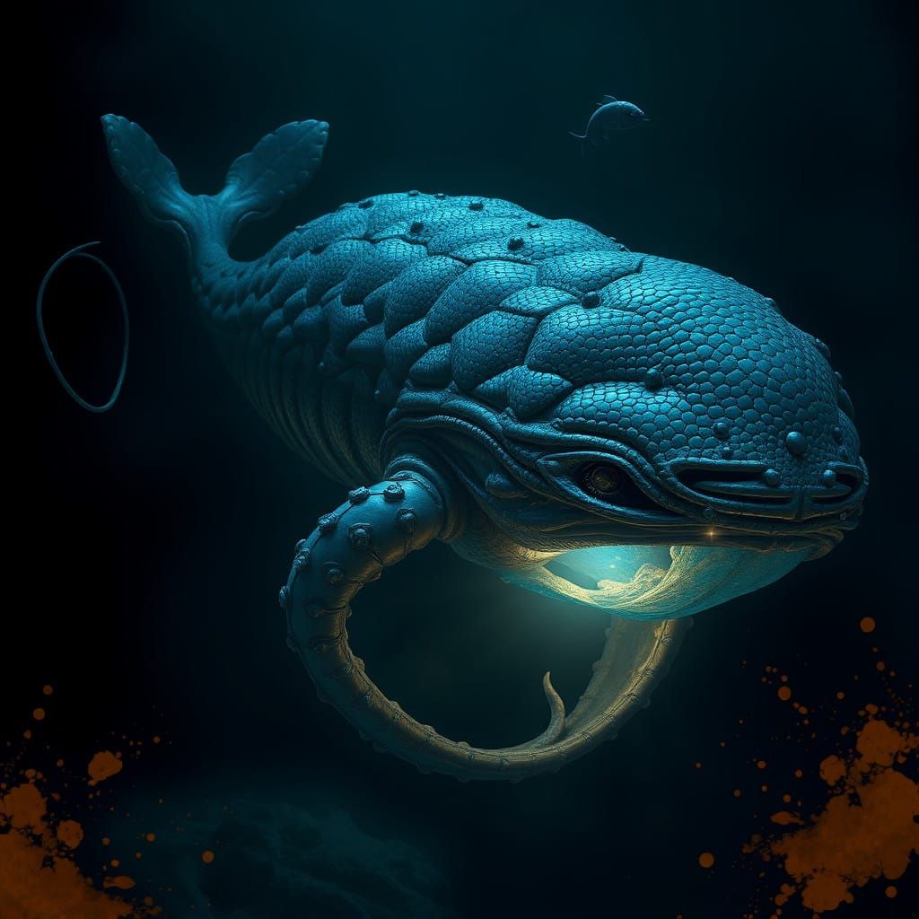 Serpentine Ocean Monster Unfolds in Ethereal Depths