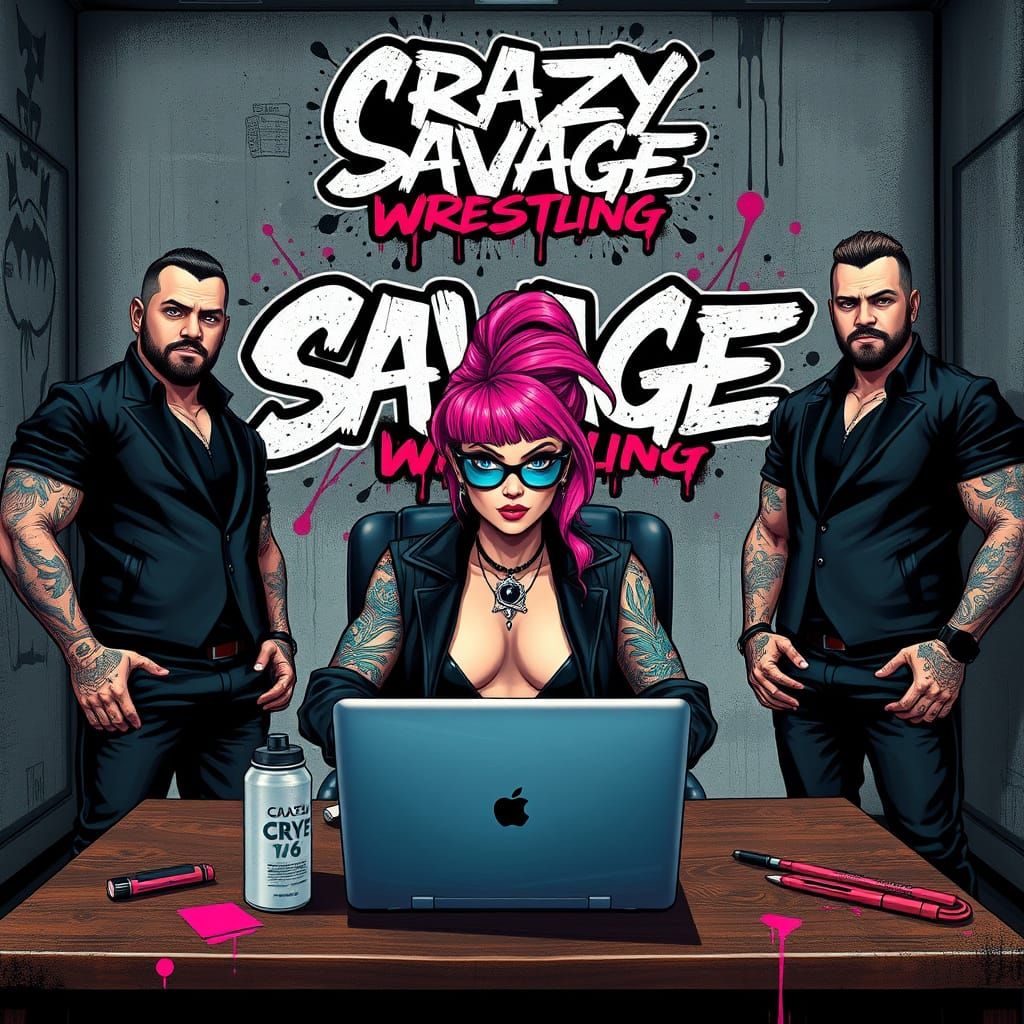 Confident Female Boss in Edgy Wrestling Office