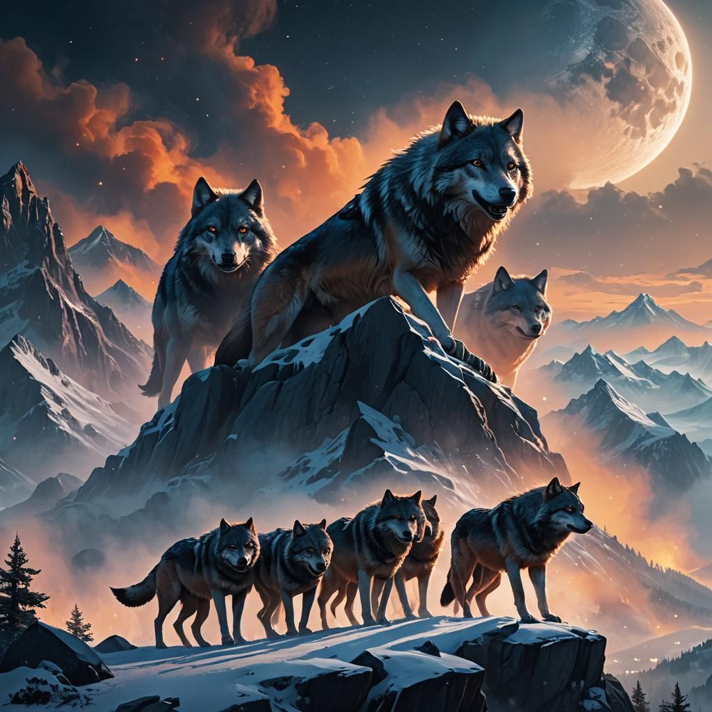Alpha Wolf Pack on Misty Mountain Peak