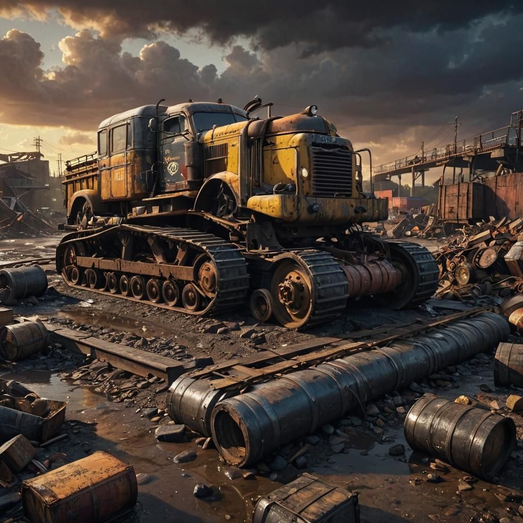 Dieselpunk Mack Truck on Industrial Bridge