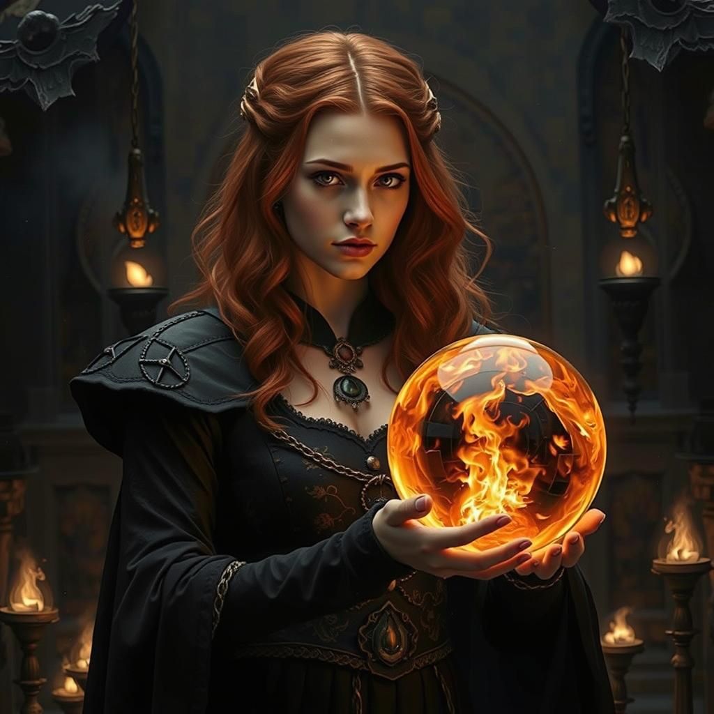 Red-Haired Witch Holding Fire Orb