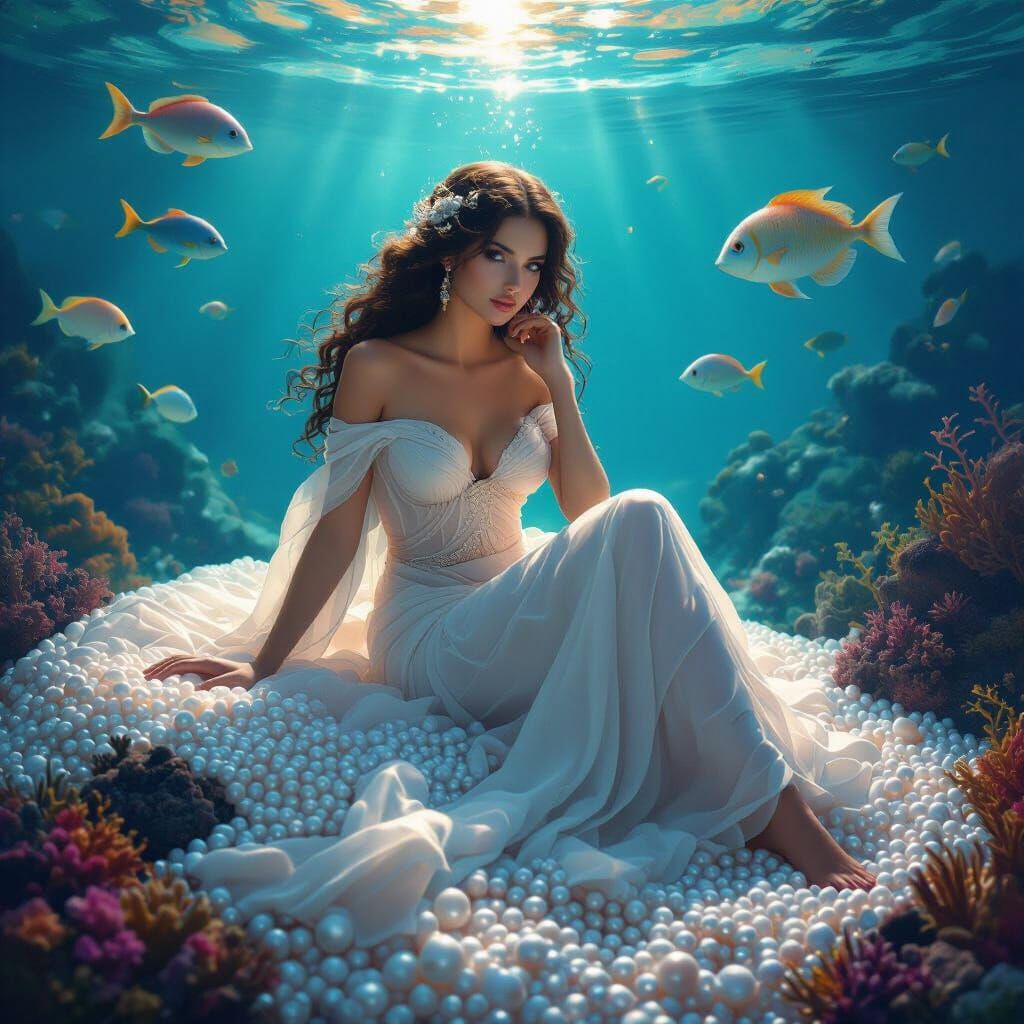 Aphrodite on Pearls in Underwater Fantasy Art