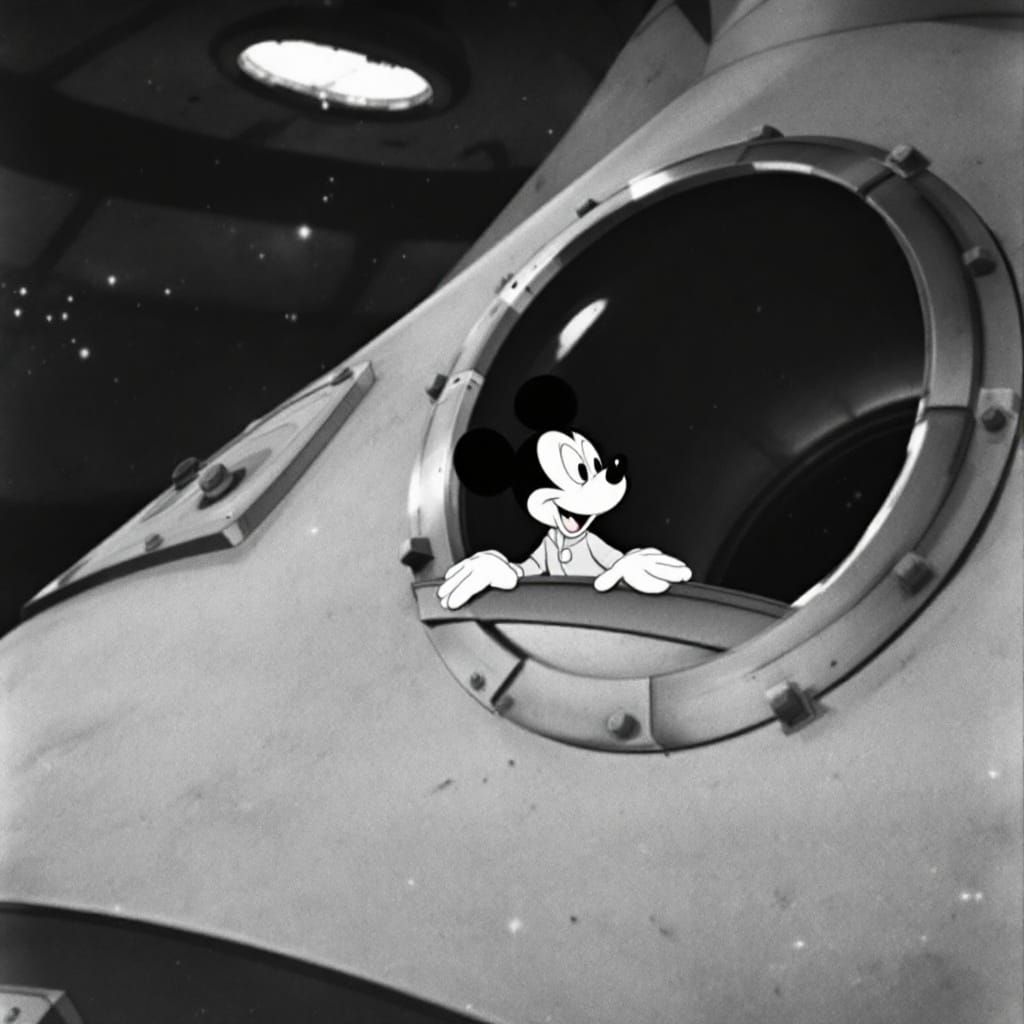 Mouse Captain on Starship in Early Disney Style