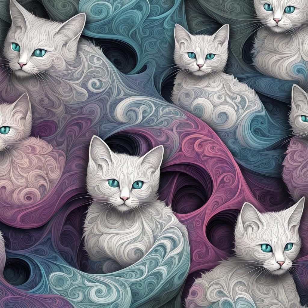 Abstract Kittens: Vector Fractal, Zentangle Style
