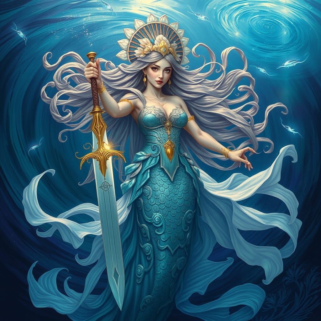 Surrealist Mermaid Valkyrie Warrior Emerges from Underwater ...