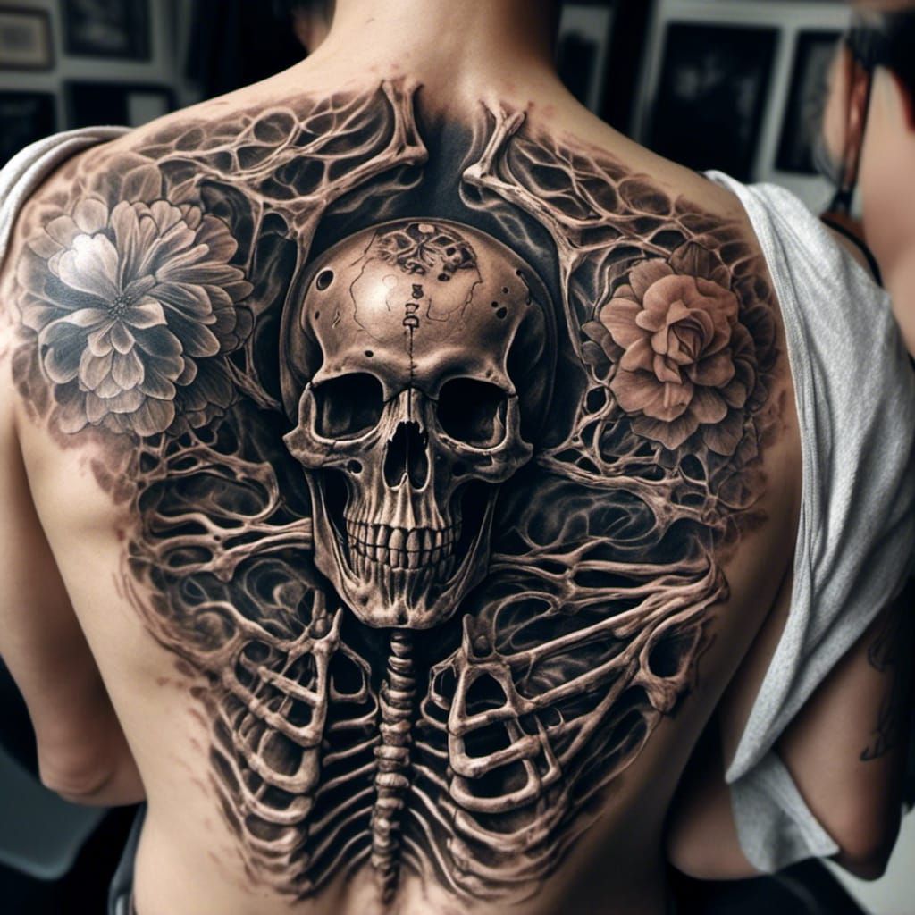 Detailed Skeletal System Tattoo in Hyperrealism Style