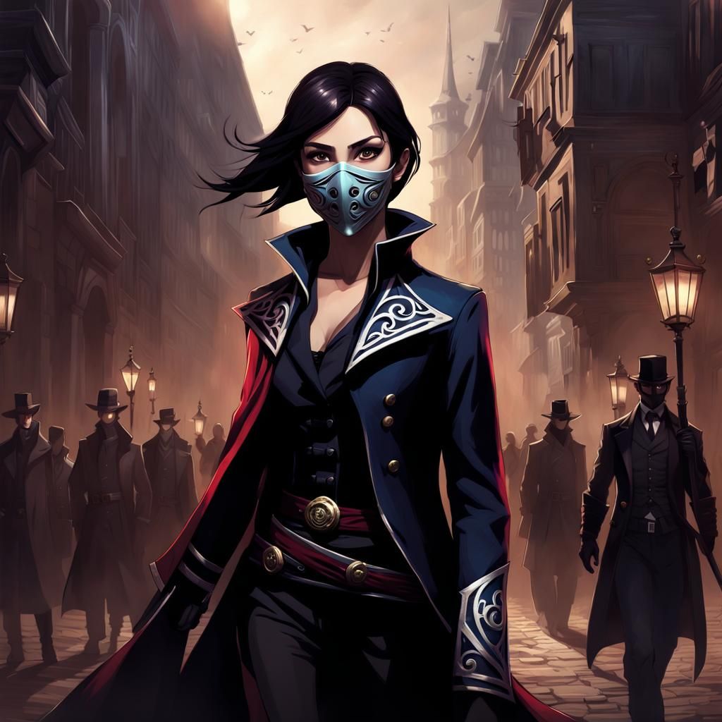 Fierce Woman with Mask in Arcane Fantasy Style