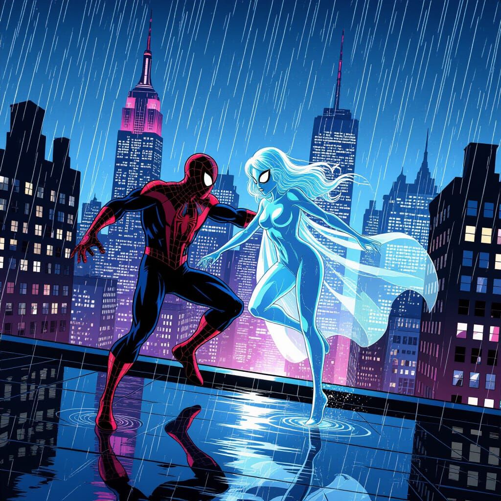 Spiderman & Gwen Stacy Dance in Rain on NYC Skyscraper - Ret...