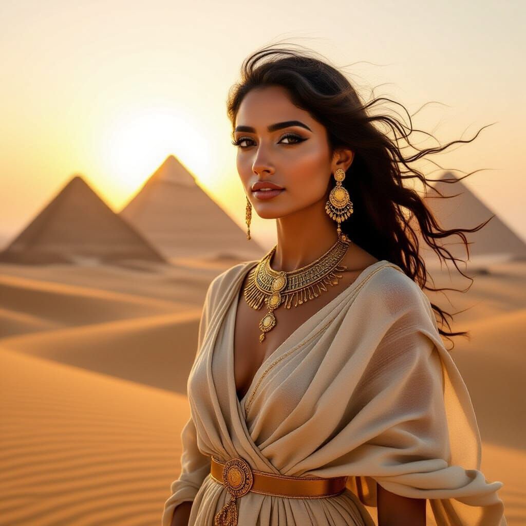 Egyptian Woman at Pyramids Sunset
