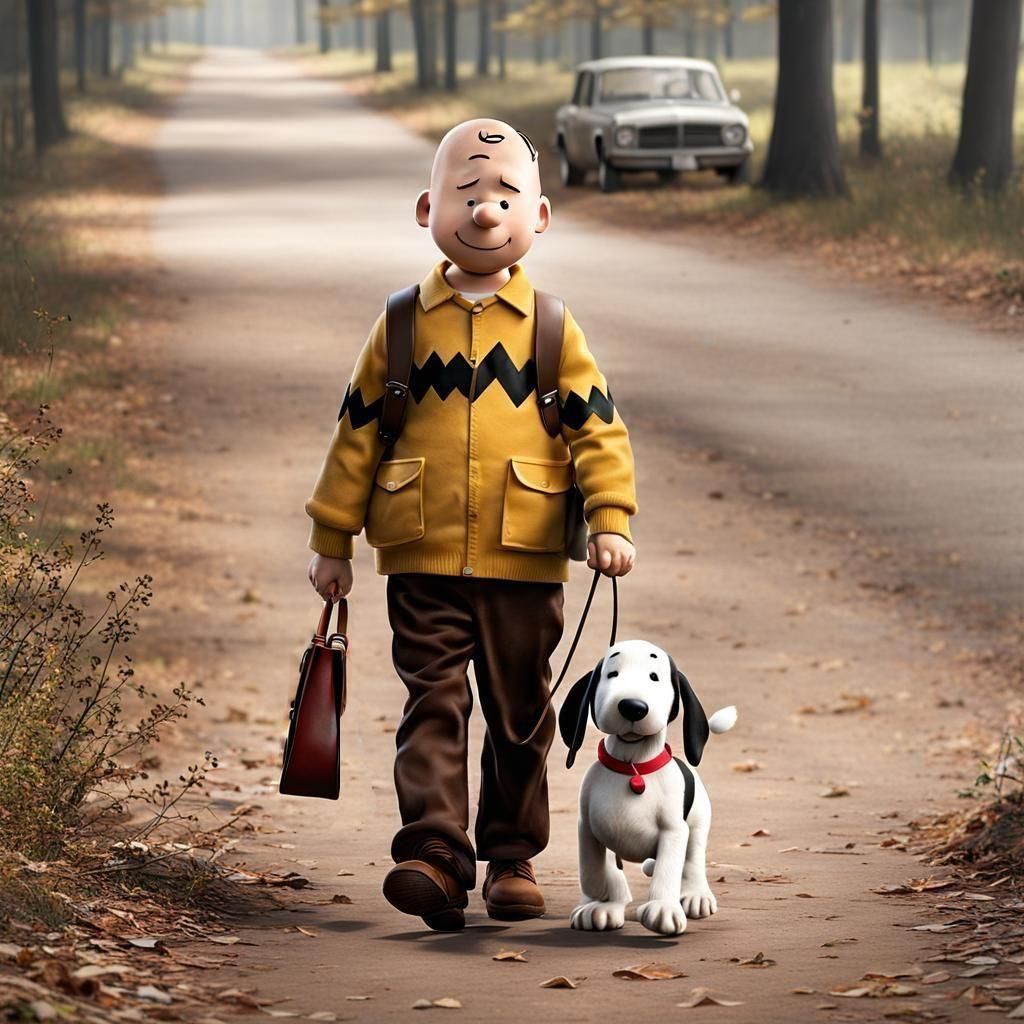Realistic Charlie Brown and Snoopy Walking
