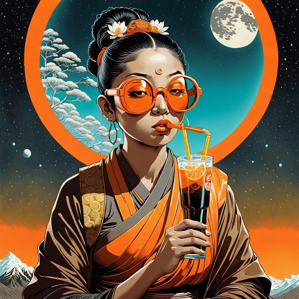 Buddhist Monk in Neo-Futuristic Tibet: Graphic Art
