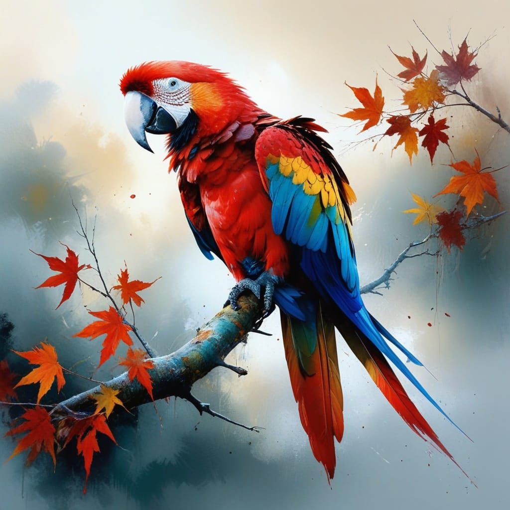 Vibrant Macaw in Autumn Splendor