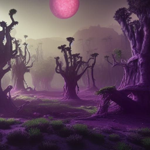 Surreal Living Trees on Alien Planet