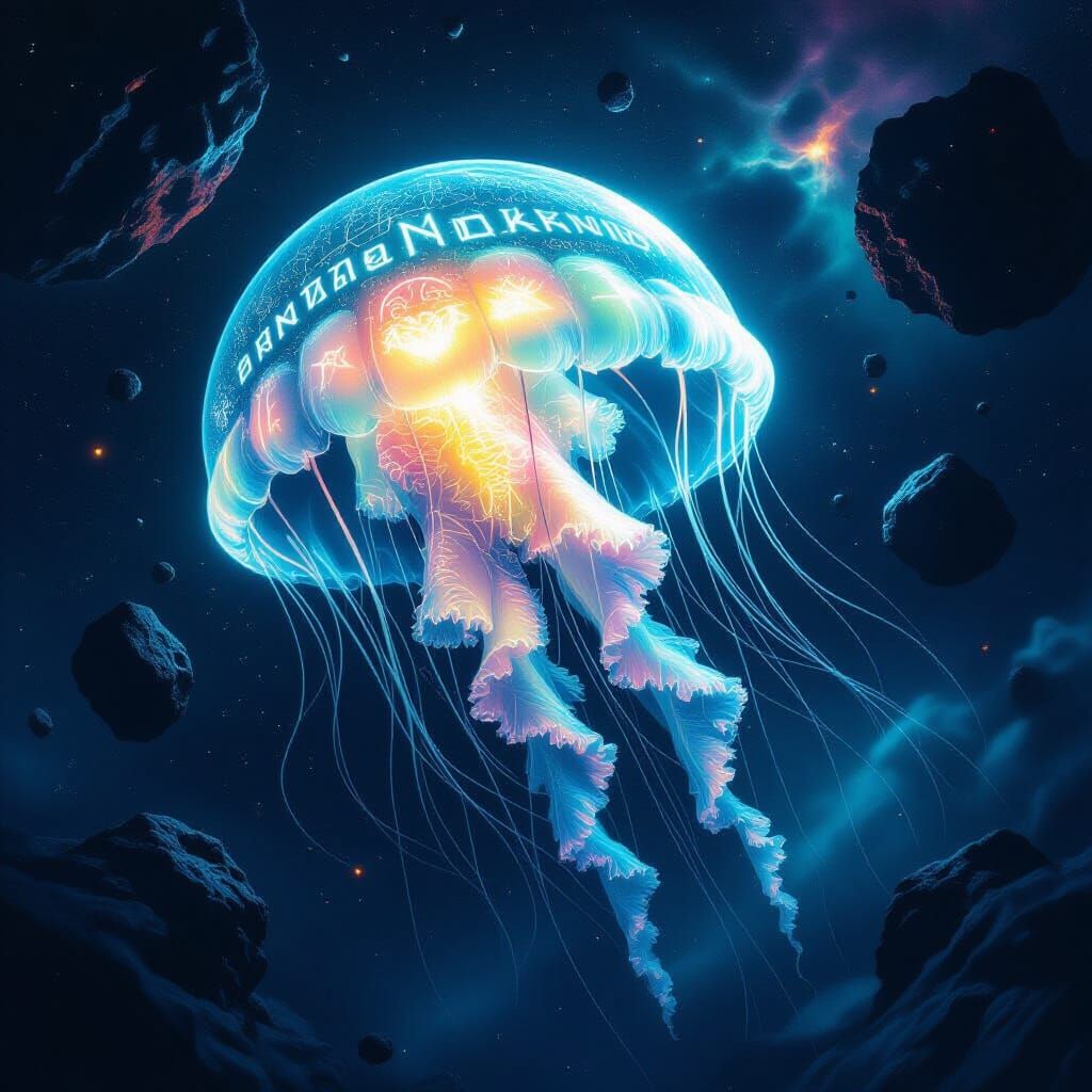 Bioluminescent Jellyfish Drifting Through Dark Space
