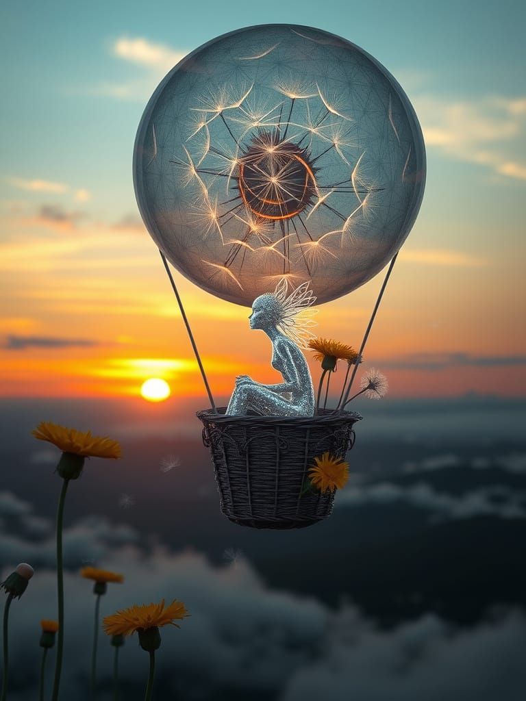 Ethereal Filigree Being in Dandelion Balloon