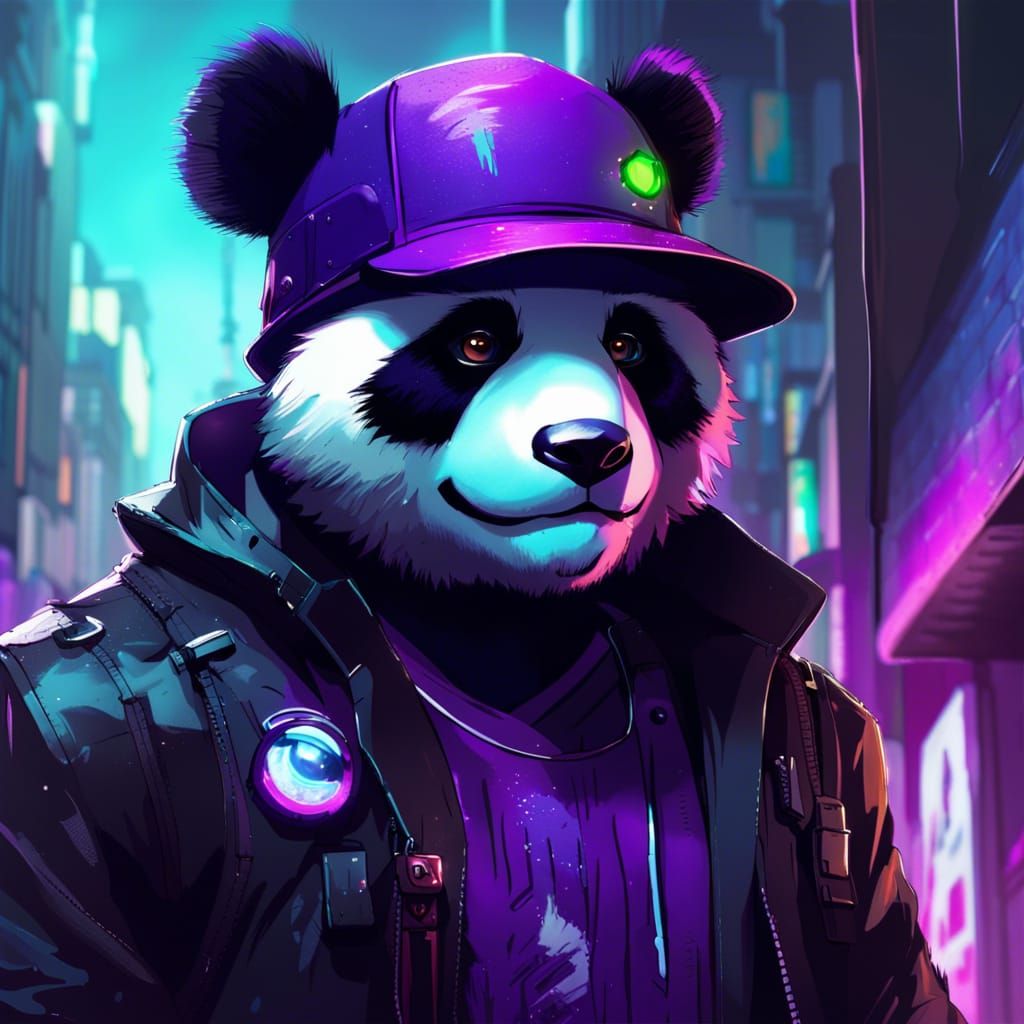 Cyberpunk Panda in City Alley with Lightning