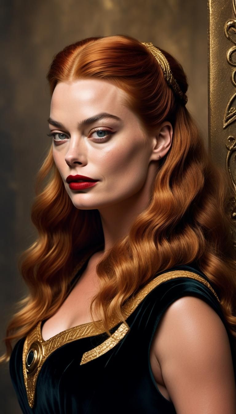 Red-Haired Brunhilde in Velvet Gown, Medieval Style